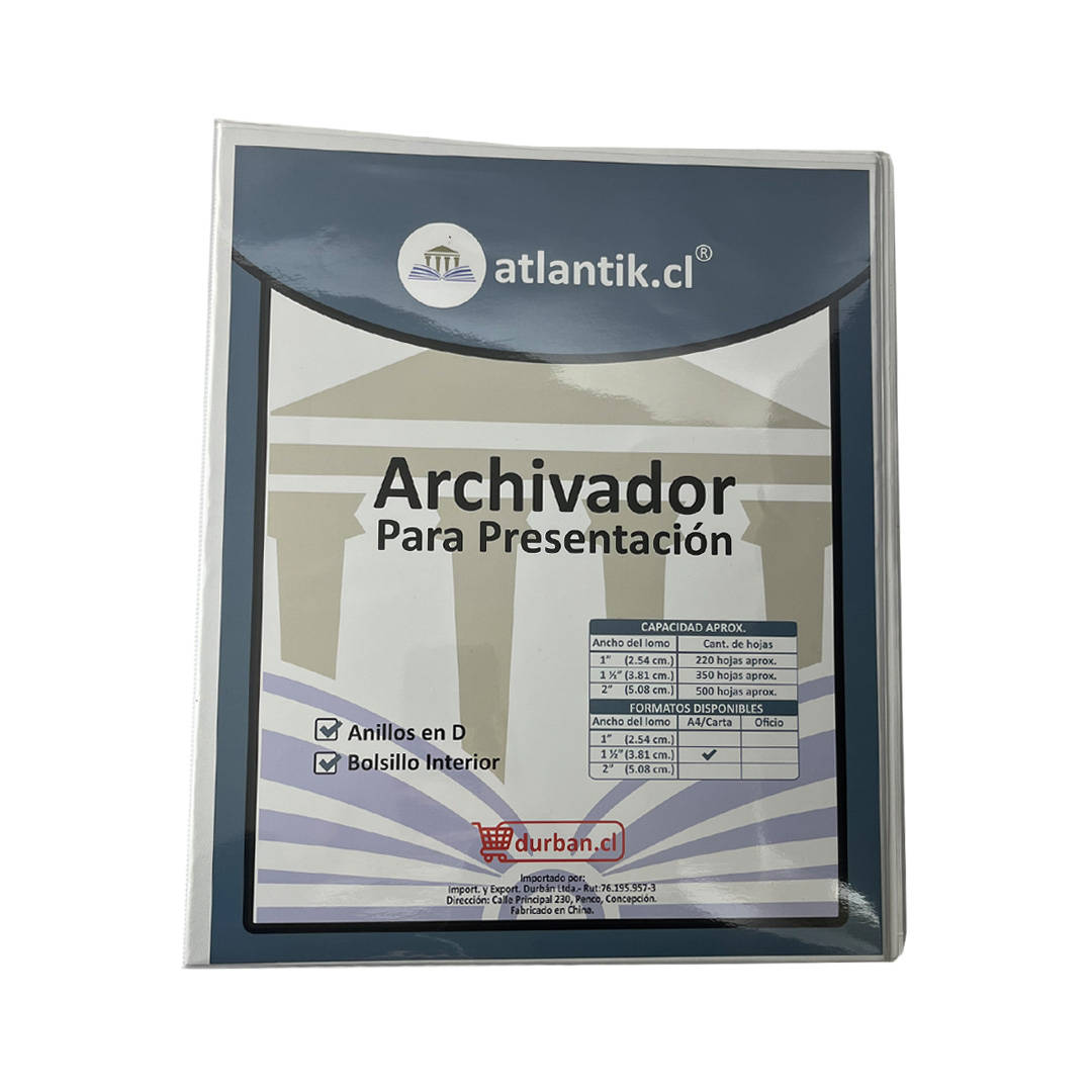 ARCHIVADOR PRESENTACION A4/CARTA 350hj 1.5pulg BLANCO ATLANTIK