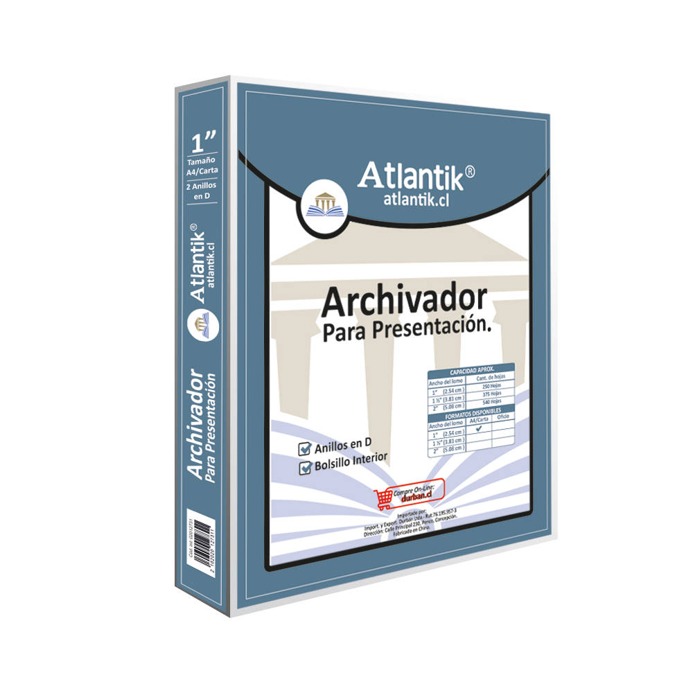 ARCHIVADOR PRESENTACION A4/CARTA 220hj 1.0pulg BLANCO ATLANTIK