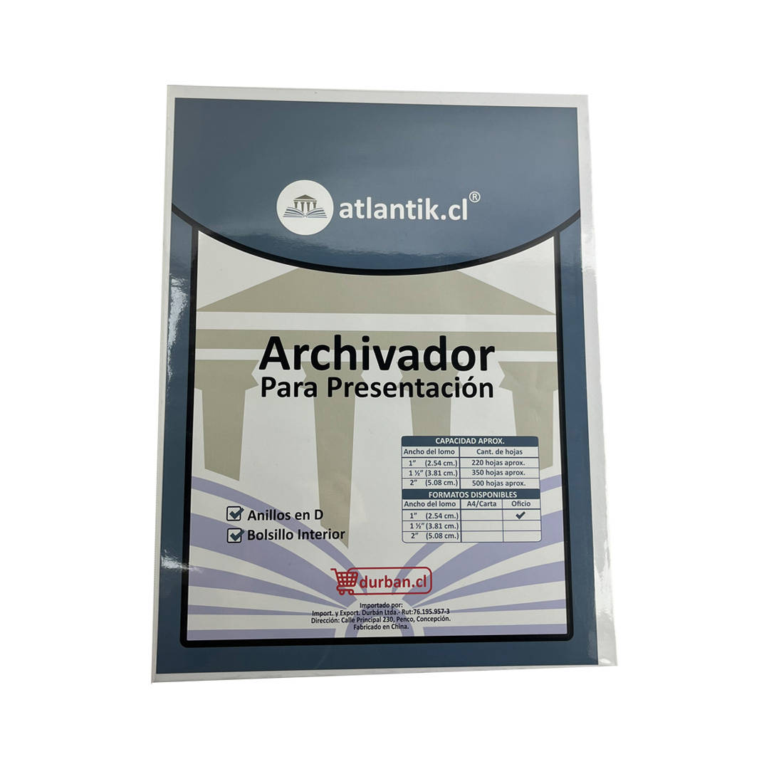 ARCHIVADOR PRESENTACION OFICIO 220hj 1.0pulg BLANCO ATLANTIK