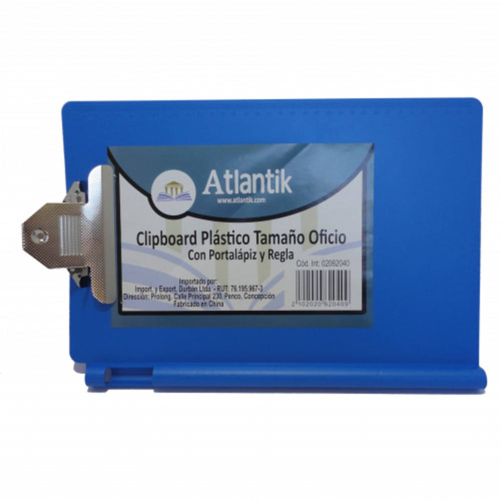 ANOTADOR CON APRETADOR OFICIO 23x36cm SIM. PLA. PORTA LAPIZ + REGLA ATLANTIK