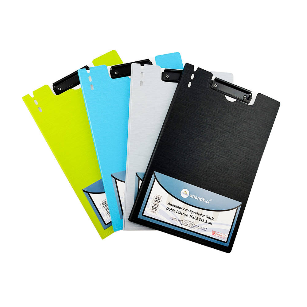 ANOTADOR CON APRETADOR OFICIO 23.5x36x1.3cm DOBLE PLASTICO ATLANTIK