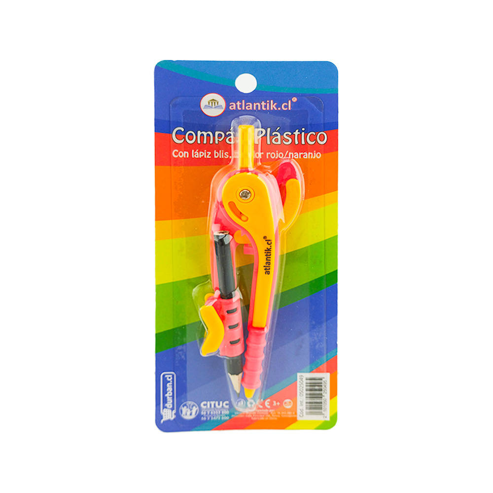 COMPAS PLASTICO C/LAPIZ blis BICOLOR ROJO/AMARILLO ATLANTIK