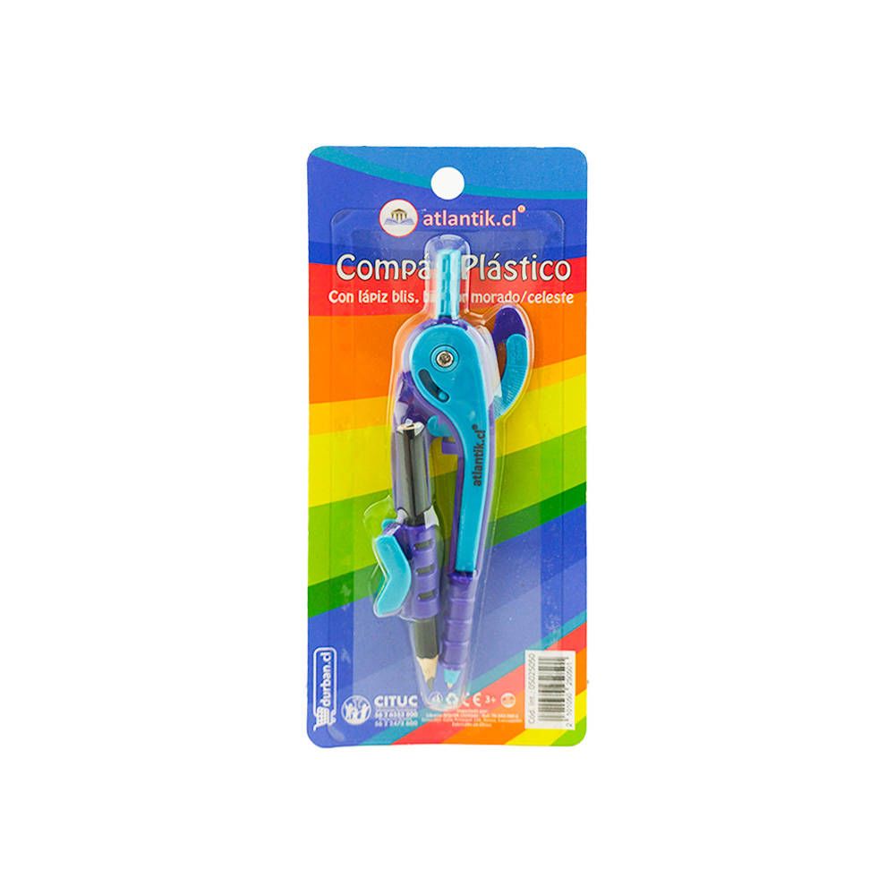 COMPAS PLASTICO C/LAPIZ blis BICOLOR MORADO/CELESTE ATLANTIK